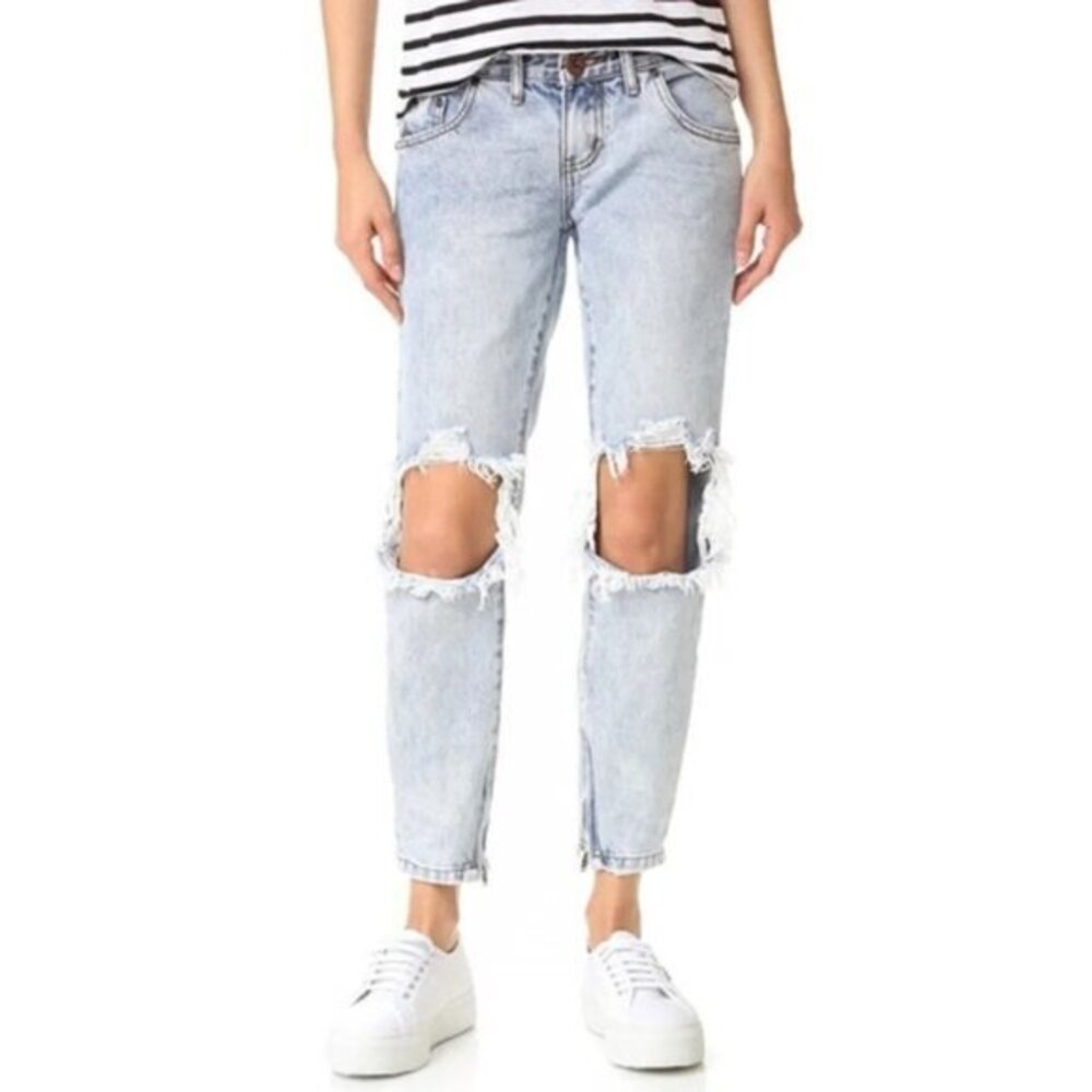 FREE PEOPLE One Teaspoon Freebird Skinny Jean Straight Leg distressed light wash